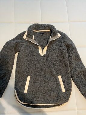 Abercrombie & Fitch Dark Gray Sherpa Zip Pullover with Cream Trim